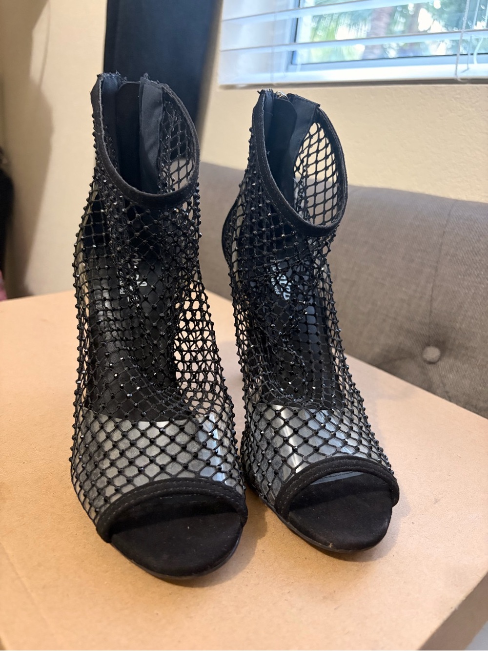 Charles by Charles David Black Mesh Peep Toe Booties Heels Size 6.5